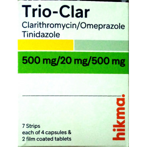 Trio - Clar ( Clarithromycin 500 mg + Tinidazole 500 mg + Omeprazole 20 mg ) 42 capsules